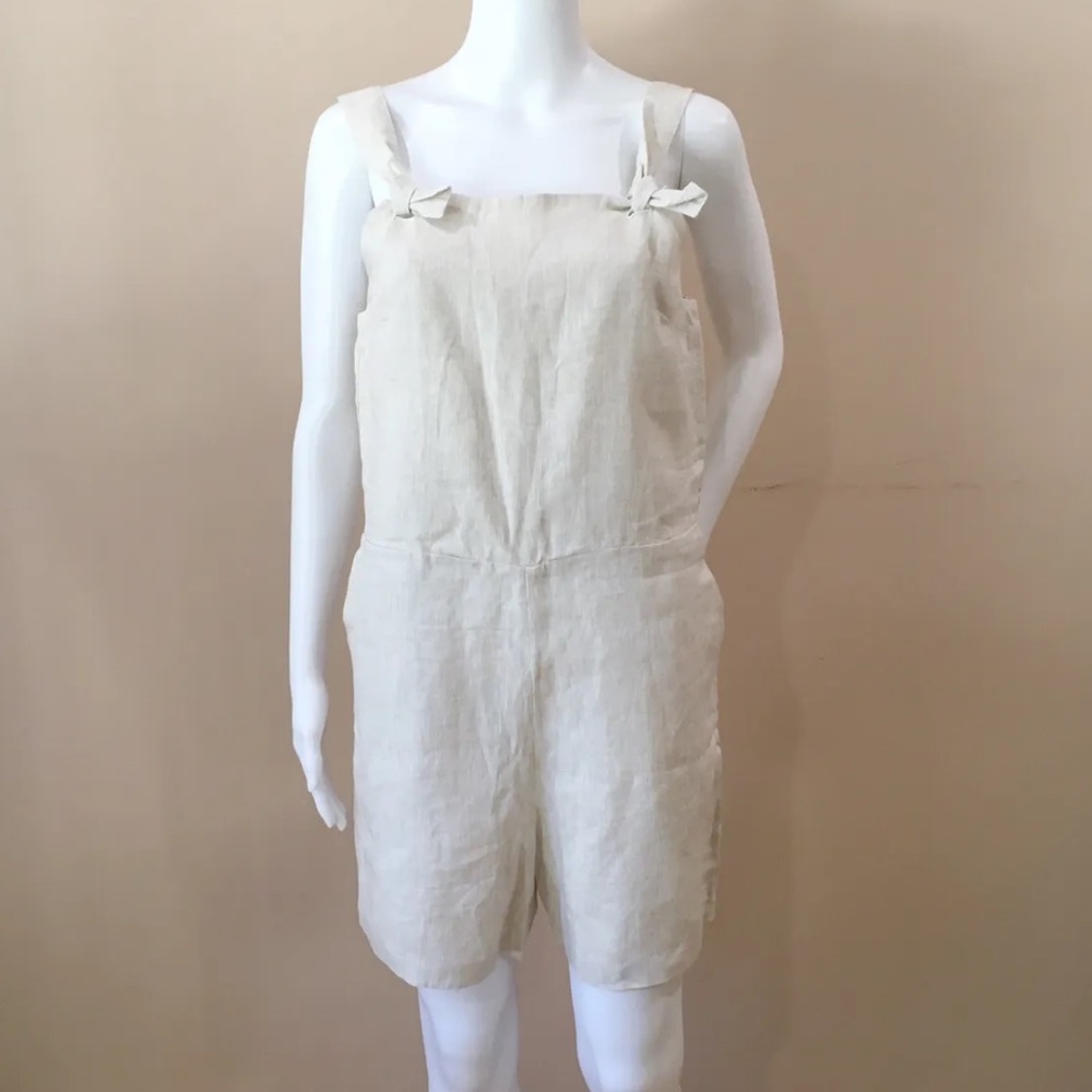 NWOT Araminta James Size 10 Womens Linen Romper Overall Beige Casual Resort